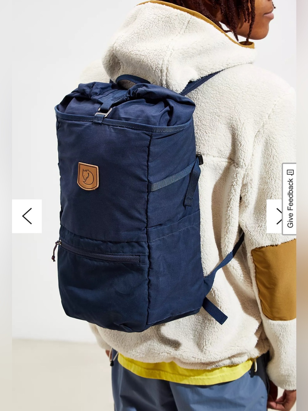 Fjallraven Navy Roll-Top Backpack with Leather Patch